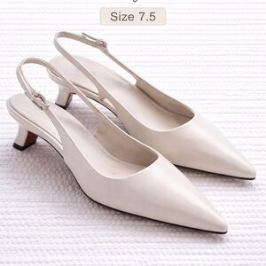Vince Leather Slingback Heels Cream Pointed Toe Kitten Heel 7.5